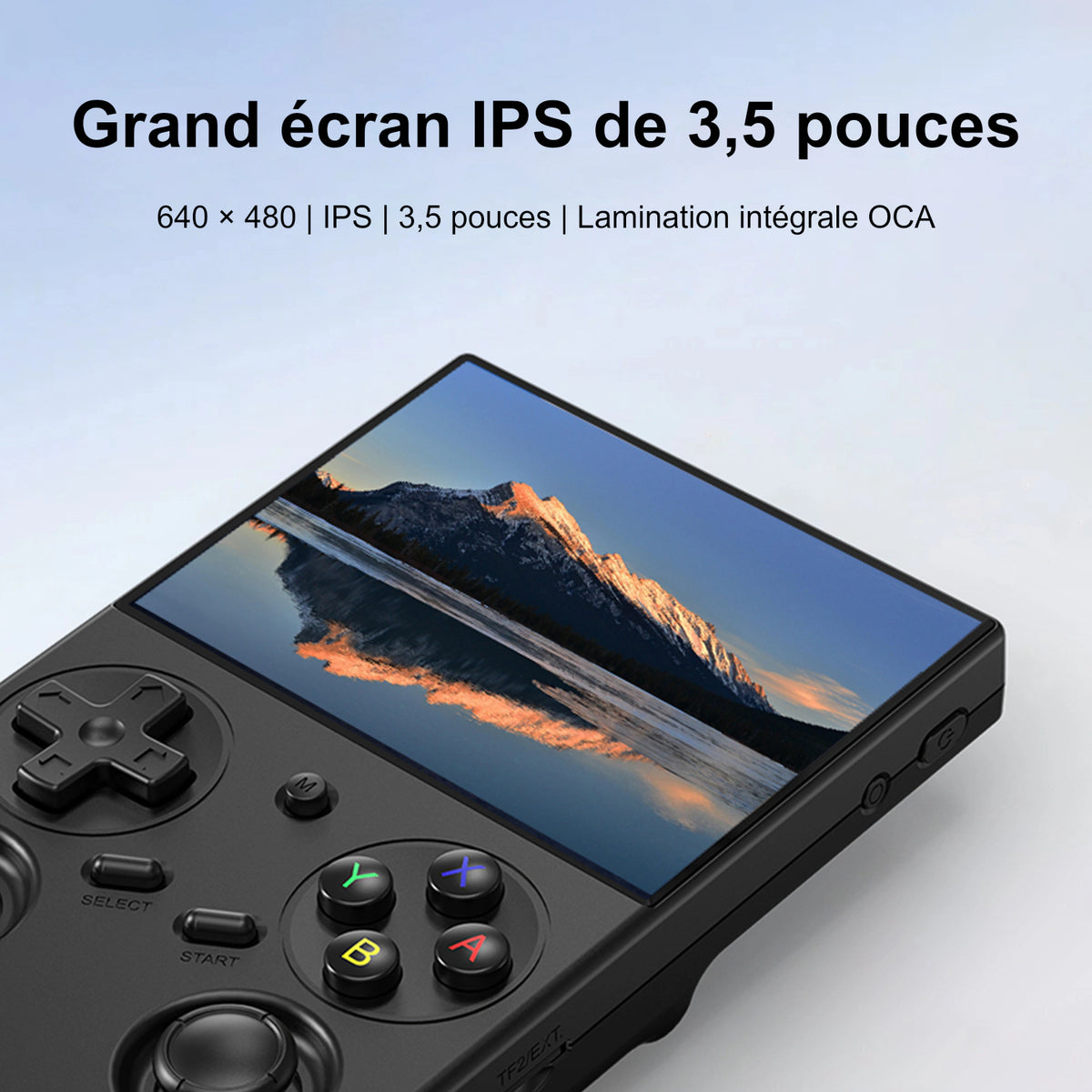 Vue rapprochée du grand écran IPS de 3,5 pouces du RG 35XXPro, avec résolution 640 × 480 et lamination OCA.