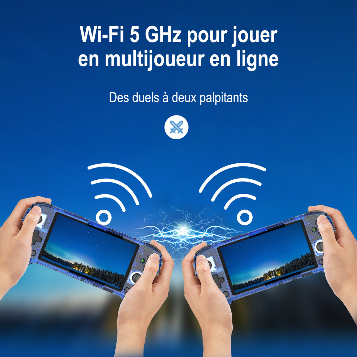 RG556 : jeu multijoueur en Wi-Fi 5 GHz entre deux consoles portables.
