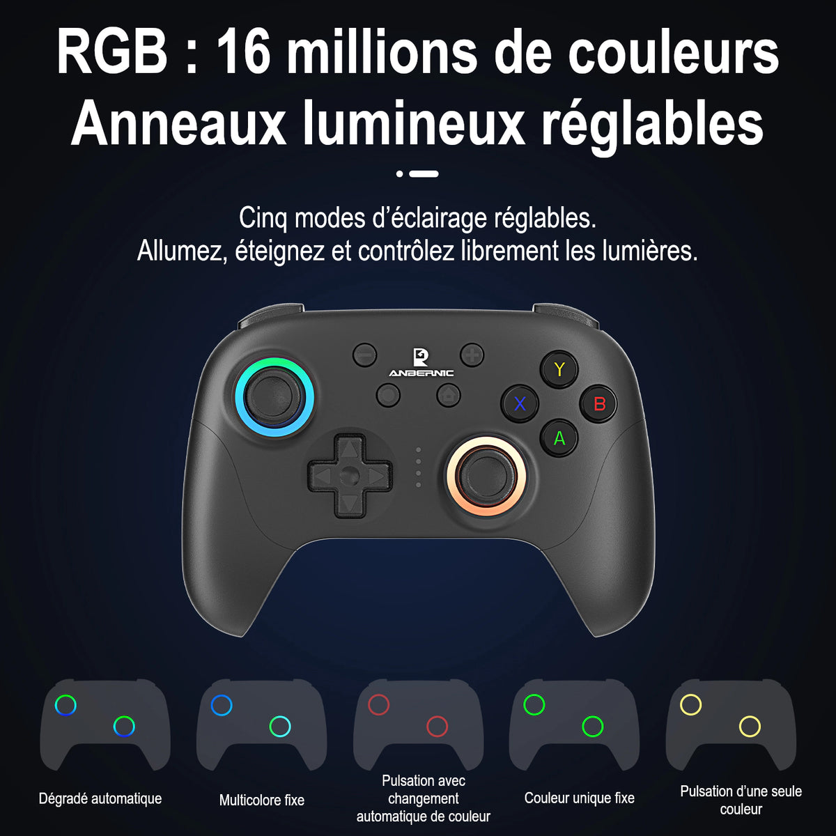 RG P01 — RGB : 16 millions de couleurs Anneaux lumineux réglables.